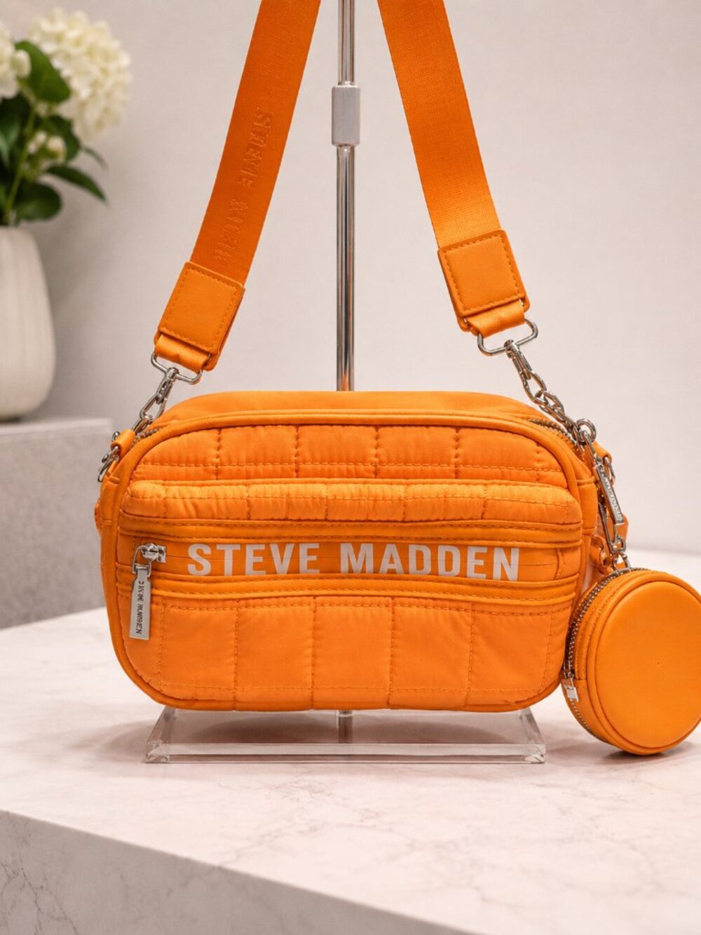 Steve Madden Orange Quilted Crossbody Bag w/ Coin Purse Adjustable Strap